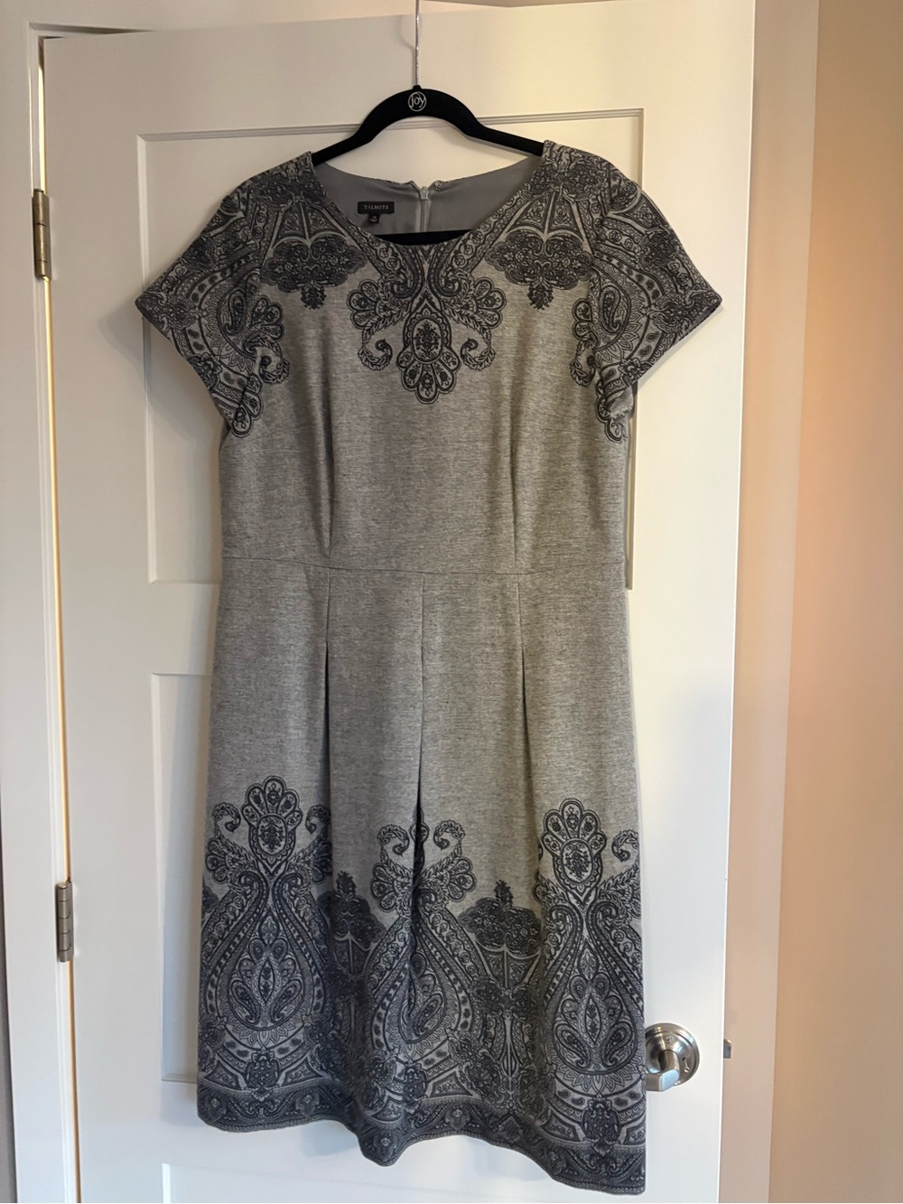 Talbots Gray Paisley-Trim Midi Dress